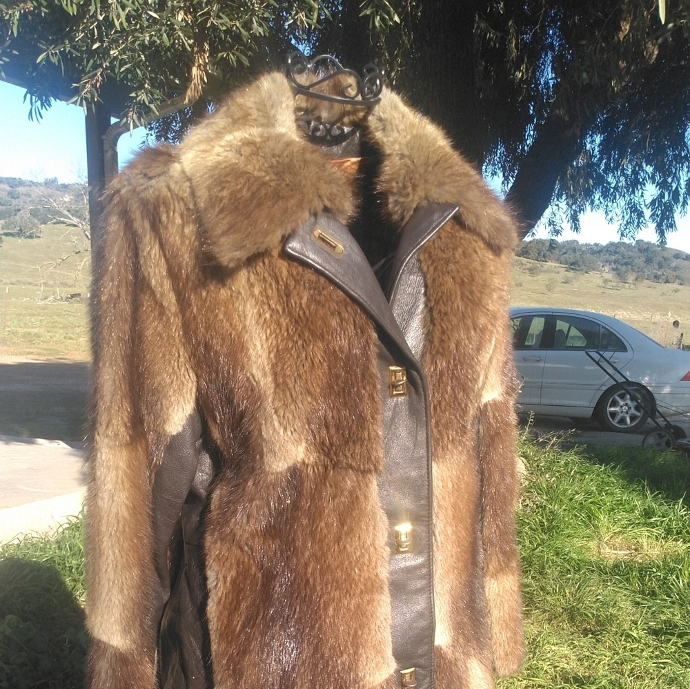 Vintage 1960s Mink Fur Leather 3/4 Lenth Coat